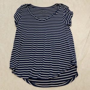 AMERICAN EAGLE blue and white striped v neck top
